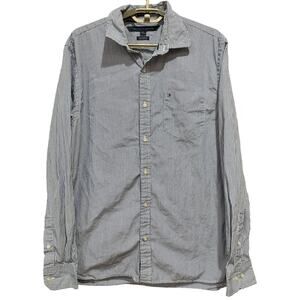 Tommy Hilfiger Mens Shirt Size M Blue White Striped Custom Fit Button Up Cotton